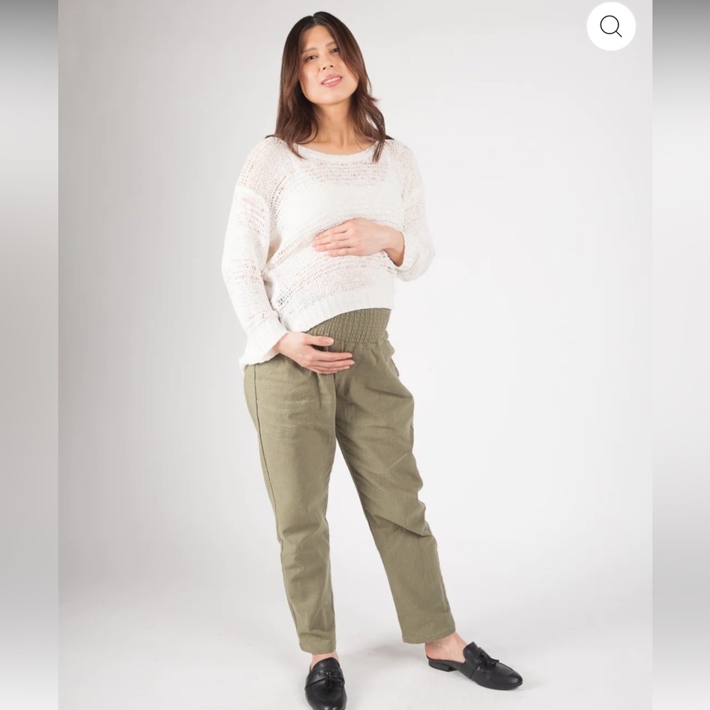 Emme Everyday Transitional Maternity Smocked Linen Pant - Olive